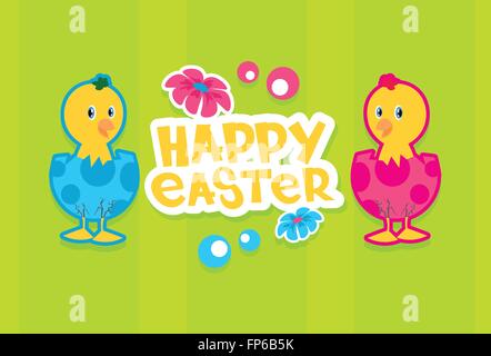 Uova di gallina felice vacanza di Pasqua banner colorati Greeting Card Flat Illustrazione Vettoriale