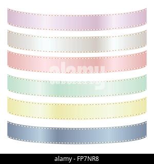 Immagine del pastello sei nastri di raso isolato su uno sfondo bianco. Illustrazione Vettoriale