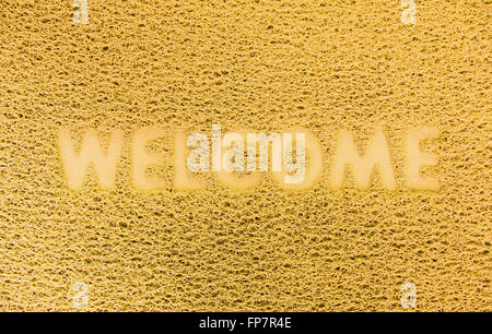 Benvenuti in plastica porta rossa capet texture dello sfondo. Foto Stock