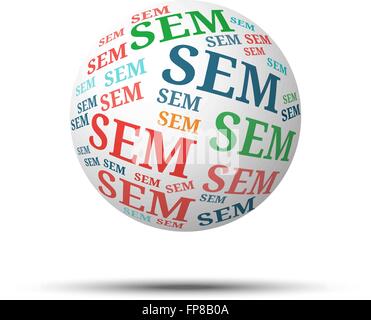 Tag cloud sfera Sem, isolati su sfondo bianco Illustrazione Vettoriale