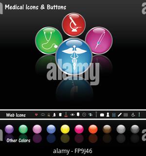 Immagine di vari web colorati pulsanti e icone di medici. Illustrazione Vettoriale