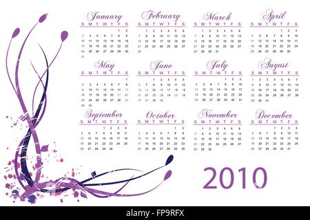 Colorato Calendario 2010 su sfondo bianco Illustrazione Vettoriale