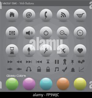 Immagine delle varie icone e pulsanti web uno sfondo grigio. Illustrazione Vettoriale