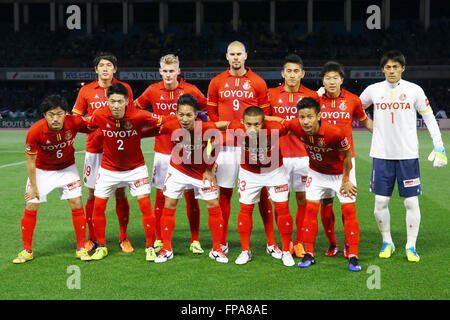 Kanagawa, Giappone. Xii Mar, 2016. Nagoya Grampus gruppo team line-up calcio/calcetto : 2016 J1 League 1 stadio match tra Kawasaki frontale 3-2 Nagoya Grampus a Todoroki Stadium di Kanagawa, Giappone . © AFLO/Alamy Live News Foto Stock