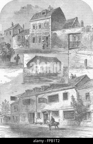 Londra: Chelsea nel 1750: Cappella moravo; White Horse, antica stampa 1880 Foto Stock