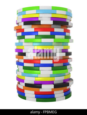 Colorate o Casinò roulette chip stack isolato su bianco. Era enormi res. Altri svaghi roba è nel mio portafoglio Foto Stock