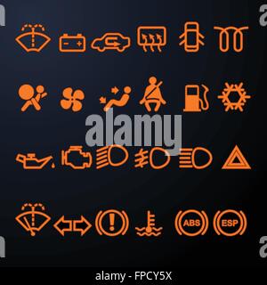 Set di semplice auto illuminata icone dashboard Illustrazione Vettoriale
