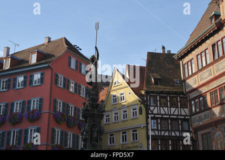 Neptunbrunnen sulla piazza del mercato, Tubinga, Germania Foto Stock