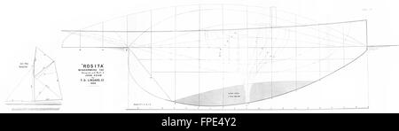 WINDERMERE YACHT: 'Rosita': il piano velico, Lingard-grande, antica stampa 1891 Foto Stock