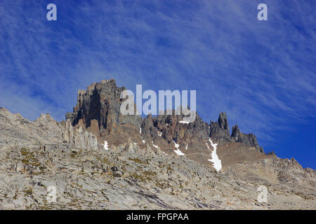 Cerro Castillo da nord-ovest, sopra Campamento Nueva Zelandes, Patagonia, Cile Foto Stock