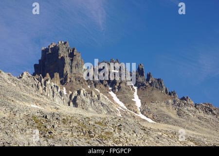 Cerro Castillo da nord-ovest, sopra Campamento Nueva Zelandes, Patagonia, Cile Foto Stock