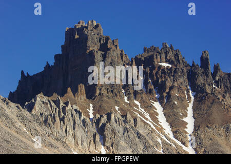 Cerro Castillo da nord-ovest, sopra Campamento Nueva Zelandes, Patagonia, Cile Foto Stock