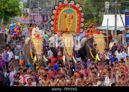 Tempio elefanti a un festival in Kerala, nell India meridionale Foto Stock
