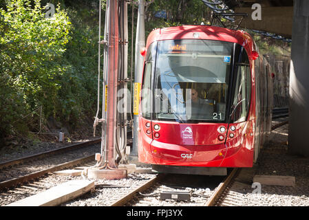 A Sydney light rail tram fabbricato dalla spagnola CAF gruppo in servizio in Sydney, Nuovo Galles del Sud, Australia. Nel 2012, la Foto Stock