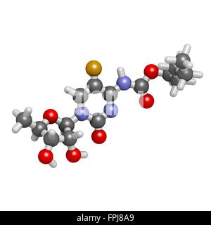 Capecitabine Cancro molecola di farmaco. Profarmaco di 5-fluorouracile (5-FU). Gli atomi sono rappresentati come sfere con c venti al colore Foto Stock