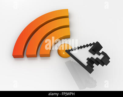 Icona RSS e cursore , immagine 3D rappresentata. Foto Stock