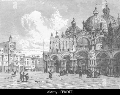 Venezia: la Basilica di San Marco, dalla Piazza, antica stampa 1880 Foto Stock