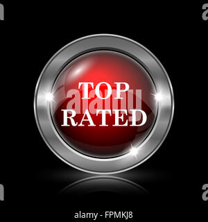 Top rated icona. Internet metallico pulsante su sfondo nero. Foto Stock