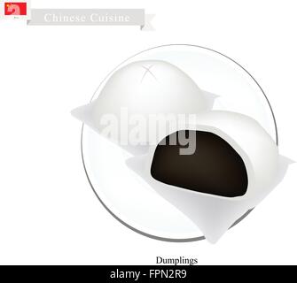 La cucina cinese, illustrazione della Chinese bun cotti al vapore ripieni con Nero dolci crema di fagioli. Uno dei più famosi gnocchi in Cina Illustrazione Vettoriale