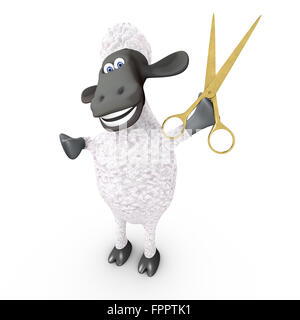 Funny pecore parrucchiere che mostra le forbici Foto Stock