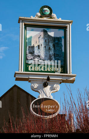 Il Pub Castello segno, Castleton, Derbyshire Foto Stock