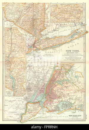 NEW YORK: Sud; New York City, Long Island; Inset Catskills Mountains, Hudson, 1903 Mappa Foto Stock