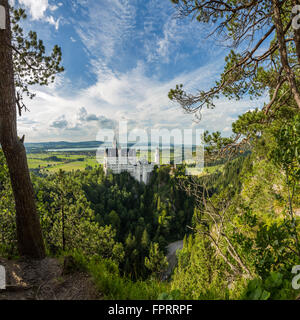 Vista da Telgelberg sentiero escursionistico al castello di Neuschwanstein Foto Stock