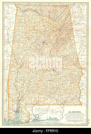 ALABAMA: Stato mappa. Contee. Mostra dai campi di battaglia della guerra civile. La britannica, 1903 Foto Stock