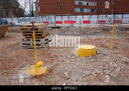 Pali di fondazione Pronto per test su un grande progetto di costruzione nel Regno Unito. Marzo 2016 Foto Stock