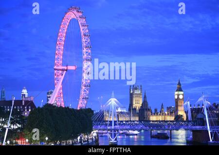 London Eye, viste a 360 gradi di Londra Foto Stock