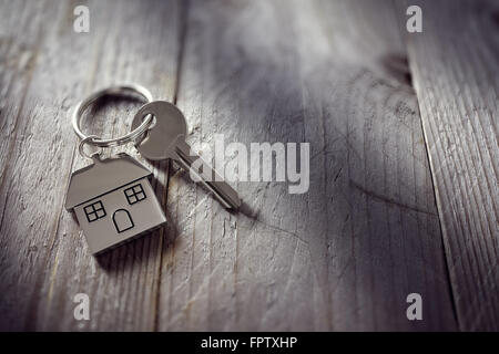 Chiave di casa su keyring Foto Stock