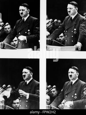 1930s 1939 COMPOSITO DI 4 PONE DI ADOLF HITLER parlando al Rally di Potsdam in Germania Foto Stock