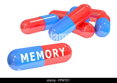 Pillole di memoria isolato su sfondo bianco Foto Stock