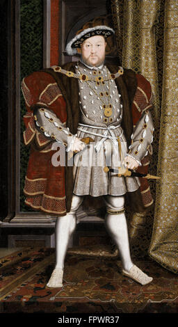 Vintage storia inglese pittura di Enrico VIII d'Inghilterra, dalla bottega di Hans Holbein il Giovane. Foto Stock