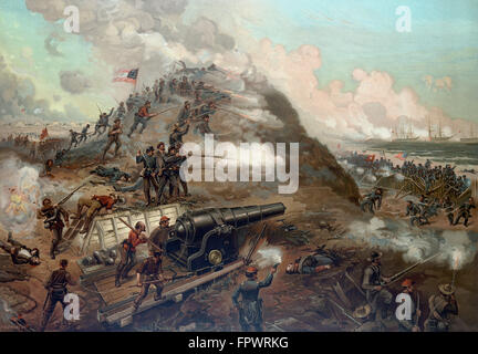 La guerra civile stampa raffigurante l'Unione dell'armata di cattura di Fort Fisher. La cattura di Fort Fisher era giunto un assalto di un esercito dell'Unione Foto Stock