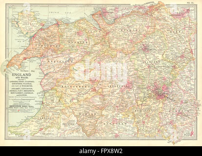 Regno Unito: West Midlands in Inghilterra e Galles del Nord, 1903 Mappa antichi Foto Stock