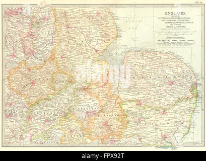 EAST MIDLANDS ANGLIA: Notts Leics caccia Cambs, 1903 Mappa antichi Foto Stock