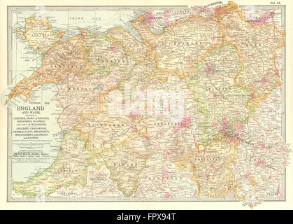 Regno Unito: West Midlands in Inghilterra e Galles del Nord, 1903 Mappa antichi Foto Stock