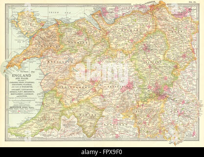 Regno Unito: West Midlands in Inghilterra e Galles del Nord, 1903 Mappa antichi Foto Stock