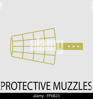 Protezione animale del muso di cane. Protezione muso, attrezzature protetion bocca. Vettore abstract design piatto illustrazione Foto Stock