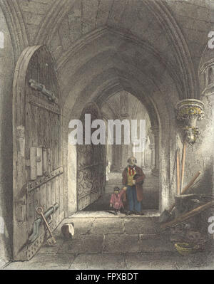 SOMT: Cattedrale di Wells entrata alla cripta, antica stampa 1836 Foto Stock