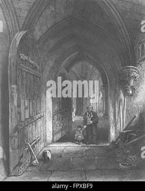 SOMT: Cattedrale di Wells entrata alla cripta, antica stampa 1836 Foto Stock