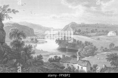 CARDIGANSHIRE: Vale di Teify, Newcastle: mi fiume, antica stampa c1831 Foto Stock