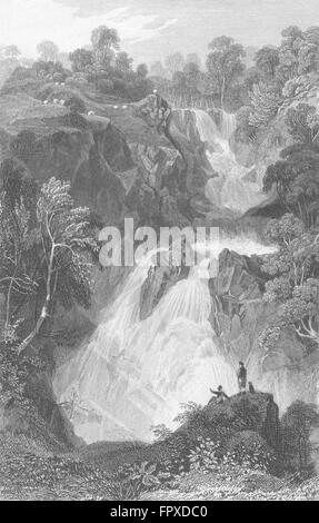 WESTMORLAND: Colwith vigore: Allom: cascata, antica stampa 1832 Foto Stock