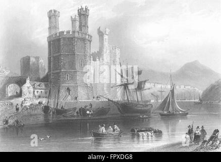 CAERNARFON: Torre Aquila, Castello: Bartlett Gastineau, antica stampa 1850 Foto Stock