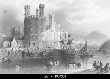 CAERNARFON: Torre Aquila, Castello: Finden-Bartlett, antica stampa 1842 Foto Stock