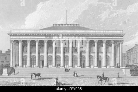 Parigi: Bourse: Francia: Pugin cane Cavalli, antica stampa 1828 Foto Stock