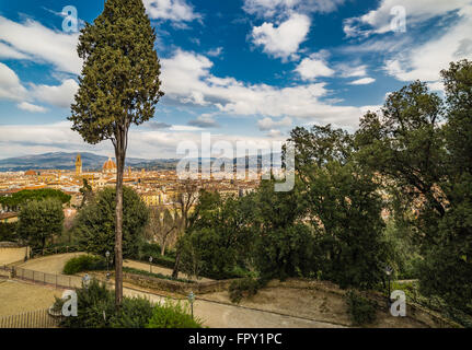 Spettacolare vista sui tetti di Firenze dal parco Foto Stock