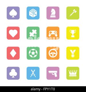 [EPS10] coloratissimo gioco piatto icona impostare sul rettangolo con angoli arrotondati per il web design, UI ed infografico e le applicazioni per dispositivi mobili Illustrazione Vettoriale