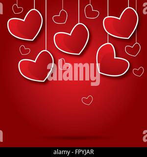 Scheda di san valentino con cuori pendenti. illustrazione vettoriale Illustrazione Vettoriale